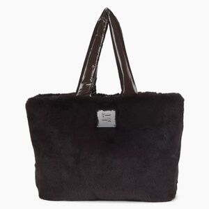 Think Rolyn Duplex Reversible Faux Fur Tote Travel Shoulder Work Gym Bag Brown